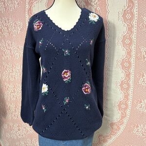 Vintage 90s Northern Traditions Floral Cotton Sweater Sz Sm oversized